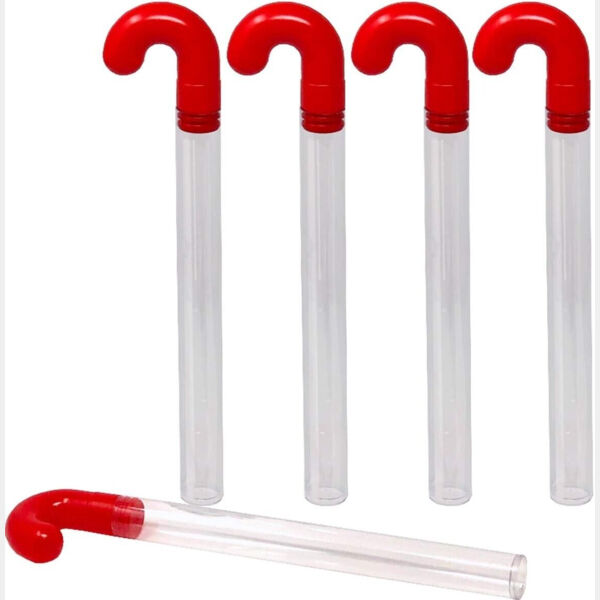 Empty Clear Plastic Holiday Candy Cane Tubes with Red Topper Thumbnail
